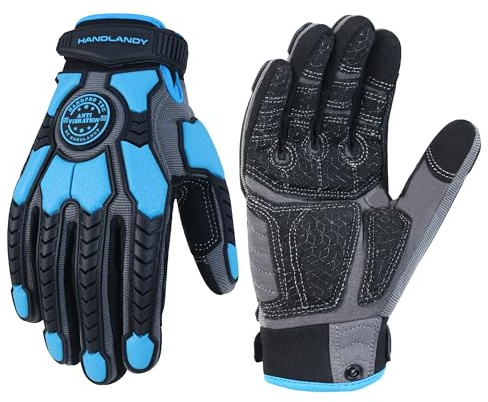 HANDLANDY Guantes antivibración para hombre, resistentes a los impactos, guantes de trabajo acolchados con agarre en la palma (azul, M)
