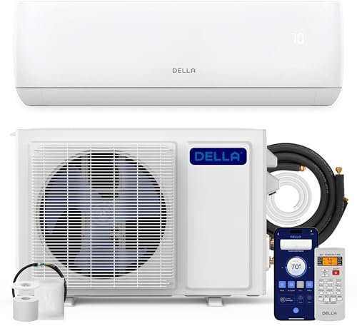DELLA 9000 BTU WiFi activé Mini Split 19 SEER2 refroidit jusqu'à 450 pieds carrés, 115 V, compatible avec Alexa, climatisation et chauffage avec pompe à chaleur préchargée (réfrigérant R32) (série