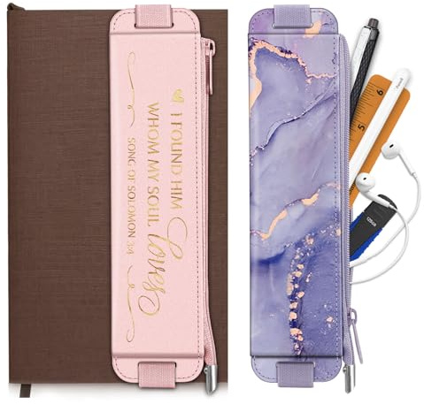 Generisch CaseBot 2 Stück Federmäppchen, PU Material Federtasche mit Elastisch Band, Schreibwaren-Reißverschlusstasche für Tagebuch, Notizbuch, Schulbedarf, Tablets