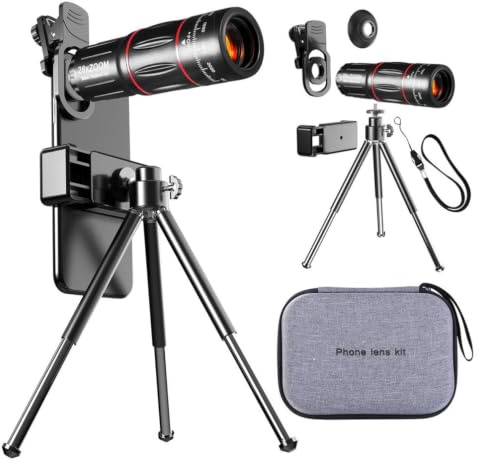 Haobook 4-in-1optical Zoom High Definition Mobile Objektiv, 28 × Tele-Objektiv+20 × Makroobjektiv+0,6 × Weitwinkellinse+198 ° Fisheye-Objektiv, Stütze Handheld, Eye View, Spot Shooting