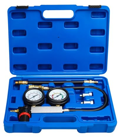 Handor Cylinder Leak Down Tester Kit Dual Pressure Gauges Engine Compression Leakdown Detector Leakage Test Set for Gasoline Engine Leak Detection Tester Kit Piston Ring Valve Head Gaskett