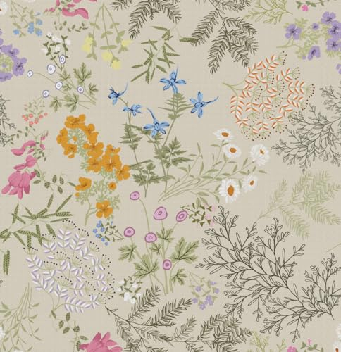 Timeet Selbstklebende Tapete Beige Klebefolie Muster Botanisch 41x300cm Möbelfolie Selbstklebend Wasserdichte Möbelaufkleber Vinyl Folie für Möbel, Küche, Schlafzimmer