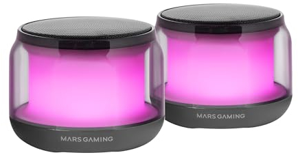 MARSGAMING MS-AURA, Altoparlanti Bluetooth 5.3, Chipset DSP 15W, Illuminazione RGB con Design ClearView 360º, Altoparlanti Compatti con Scatola di Controllo del Volume e RGB, Ingresso AUX-IN, Nero