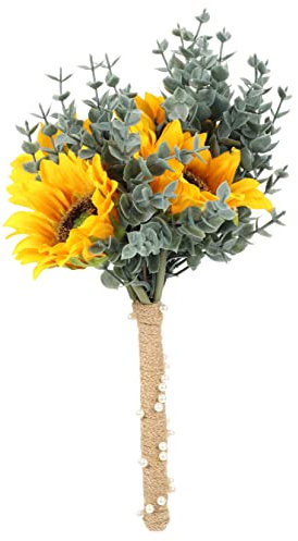 CORHAD Künstlicher Sonnenblumen Brautstrauß Romantisches Realistisches Bouquet Für Hochzeiten Brautjungfern Und Partydekoration Dauerhafte Pflegeleichte Kunstblumen Leuchtendem