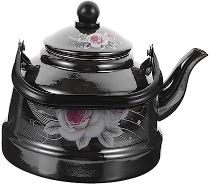 JEWEDECO Tetera de Esmalte Negra de 1.7l, Hervidor de Agua Retro Ligero y Fácil de Limpiar para Almacenaje Cocina y Uso Diario