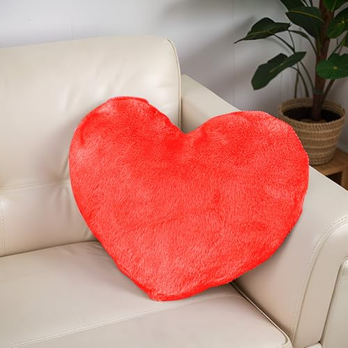 Yuragim Herzkissen Kuschelkissen, 46x36 cm Herz Kissen Herzform Plüsch Kissen Aesthetic Flauschig Dekokissen Kopfkissen Zierkissen Süßes Heart Pillow für Kinderzimmer Sofa Dekoration, Rot