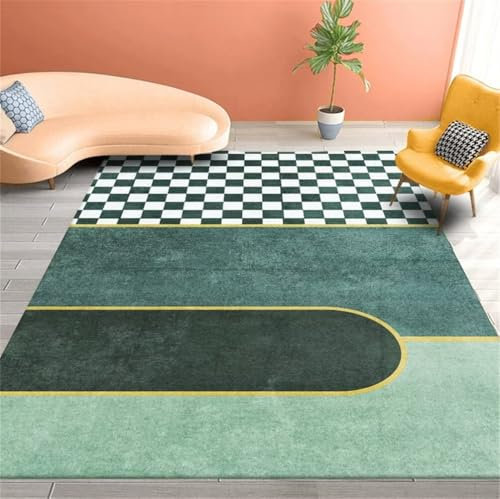 WBDYMX Kleiner Teppich50x80CM Auto Teppiche Mädchen Teppich Kinderzimmer Bequemer und langlebiger mit modernem Karomuster Grün