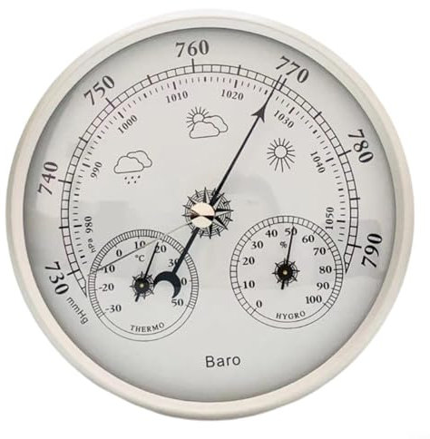 Puupaa 3 in 1 130mm Weather Station for Indoor and Outdoor, Thermometer Hygrometer Barometer Aluminum Wall-Mounted Temperature Humidity Air Pressure Meter(Silver)