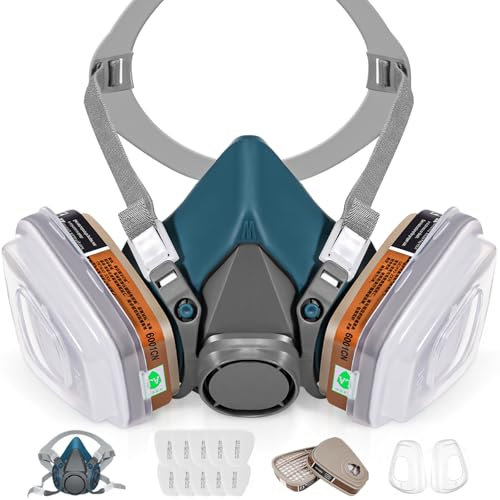 LAMANICE Half Face Respirator with Filters, Respirator Mask for Organic Vapors, Chemicals, Sanding, Polishing, Woodworking, Machine Polishing, Epoxy Resin, Paint, Dust, Formaldehyde (Blue)