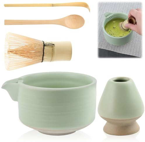 TAIHOBO Matcha-set, inklusive kvast, 550 ml keramisk skål med pip, kvasthållare och 2 skedar, för teceremoni att röra om, för kontor, tesalong