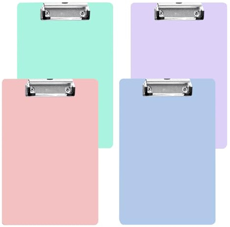 4 Pezzi Portablocco A4 con Pinza Clipboard Blu, Rosa, Verde Portablocco A4 con Clip in Metallo Gommato Porta-Pad Lavagna da Scrittura Cartellina Presentatore per Infermieri, Studenti, Aule, Ufficio