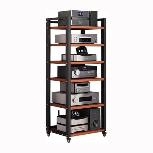 Movable 5/6/7 Tier AV Multimedia Stand, CD Player Turntable Stereo Unit Rack, Corner Projector Printer Gaming Console Cabinet, Bookshelf for Home(6Tiers)
