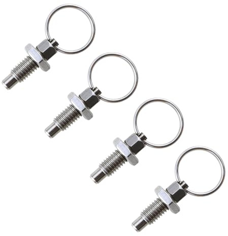 4 pistoni a molla con anello di trazione, senza blocco, in acciaio inox, a mano tozza, retrattile, per attrezzature industriali, M8