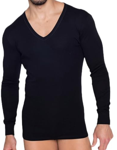 FERRYS 5284 Camiseta Manga Larga Cuello Pico Hombre | 100% Algodón Peinado, Básica, Fabricado en España
