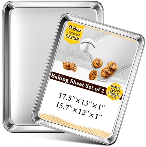Backblech-Set, handelsübliche Edelstahl-Backbleche zum Backen, 44 x 33 cm, dickeres und festeres Backformen-Set, rost- und verwindungsbeständig, antihaftbeschichtet, ungiftig und strapazierfähig, 2