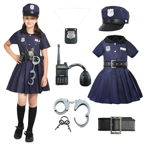 Wizland Enfants police costume fille, police uniforme costume Halloween fantaisie dress up 3-14 ans