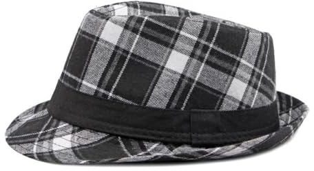 CHENNUO Klassischer Jazz Fedora Hut Kariert Fedora Hüte Trilby Hut Herren Sommer 58cm