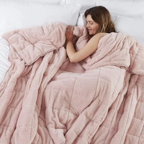 viceroy bedding TEDDY FLEECE Weighted Blanket for Adults Soft Sherpa Throw Sleep Therapy Autism Sensory Anxiety Stress Relief Insomnia Sleeping Aid (Blush Pink, Single - 125cm x 150cm - 4kg (9lb))