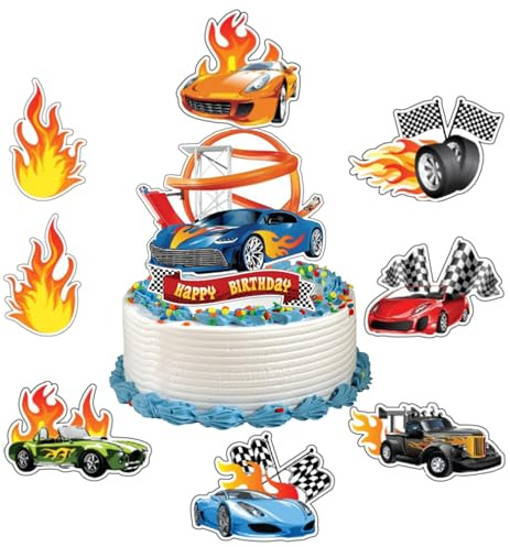 Tortendeko Set für Geburtstagspartys 18pcs Auto Kuchen Topper aus Papier,für Cupcakes, Motivtorten & Racing AutoTheme-Deko