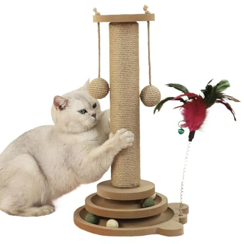 Ranley aus Sisal 4 in 1 | Interaktives vertikales Aktivitätszentrum mit 2 Kugeln aus Sisal und Bällebad – multifunktionales Zubehör für Katzen und Möbelschutz