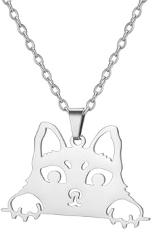 kkjoy Collar de Gato con Cabeza Asomando de Acero Inoxidable Colgante de Lindo Gatito Joyería Para Amantes de Gatos Mujeres Encantadoras Señoras (Plata)