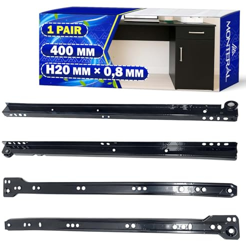 1 Coppia Guide per Cassetti 400 mm H20 mm x 0,8 mm - Neri Guide Cassetti Scorrevoli Hanno Un'estensione Parziale di 313 mm - Garanzia di 10 Anni - MONTERAL