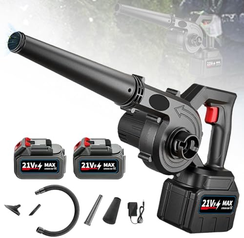 JIMACRO 21V Cordless Leaf Blower and Vacuum, Garden Blowers Cordless with Charger & 2*Battery, Battery Leaf Blower for Garden, Lawn Care, Snow Removal