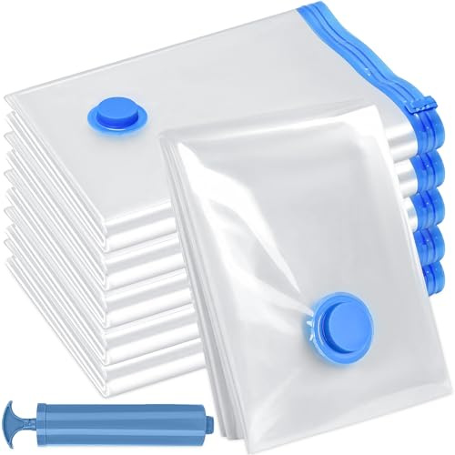 Vacuum Storage Bags, Compression Bags, 100x130cm Reusable Vacuum Compression Zipper Storage Bags With Airtight Valve and Hand Pump for Duvet, Quiltsm, Comforters, Bedding, Pillows (6pcs)