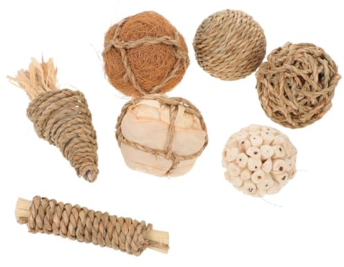 YARNOW 7 St Naturliga Gräsbollar för Kaniner och Smådjur Tuggleksaker för Kaninbur och Marsvin Säker Gnagleksak för Hamstrar och Gerbiler Stressreducerande och Lätt att