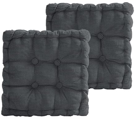 MeYuxg 2er Set Sitzkissen Quadrat, Stuhlkissen 40x40 cm, Dicke Bodenkissen Sitzpolster Outdoor & Indoor,Sitzkissen Stuhl für Gartenstühle, Bürostuhl, Balkonstuhl (Dunkelgrau)
