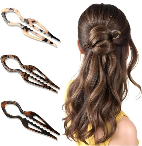 CHarmeFleur Prestige Épingle à Cheveux Française Pack de 3 Élégants Accessoires Capillaires pour Femmes Adaptés aux Cheveux Épais ou Fins Rouge Clair Noir