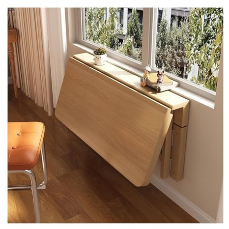 Klappbarer Wandtisch, ausziehbar, Massivholz, Ess- und Kaffeetisch, platzsparender faltbarer Schreibtisch für kleine Räume, kompakte Größe 50 x 70 cm