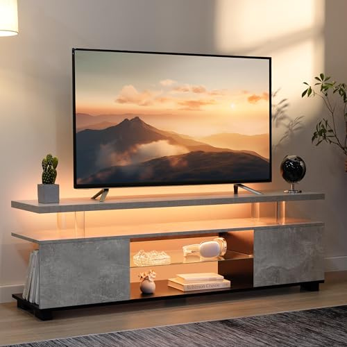 Cubehom LED TV-Schrank 130 cm, Modernes TV Lowboard mit LED-Beleuchtung und Stauraum, Fernsehtisch für Wohnzimmer, für Fernseher bis 60 Zoll, grau