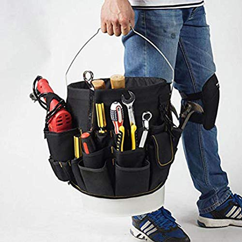 Riuulity Organisateur de Seau Robuste pour Outils de Jardinage, 56 Poches pour Maçons, Forgerons, Inspecteurs de Ligne (Black)