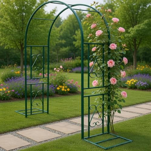 Rosenbogen aus Metall stabil, Rankgitter für Kletterpflanzen, Wetterfest Rankhilfe mit Kuppeldach, Torbogen für Garten, Rasen und Hochzeit, für Indoor&Outdoor(Dark Green, 140x40x230cm)