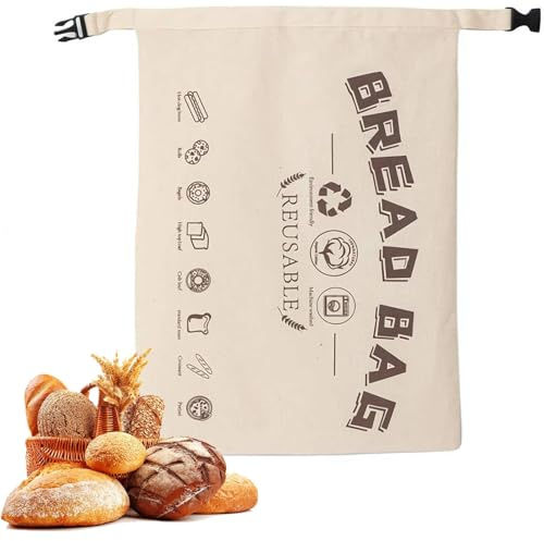 Extra Large Beeswax Bread Bags, Reusable Cotton Linen Bread Storage Bags for Homemade Bread/Sourdough/Fresh Bread, Portable Beeswax Food Wrap for Home Picnic Traveling Daily Use (1, Beige)