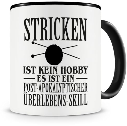 Samunshi® Stricken ist kein Hobby Tasse Kaffeetasse Teetasse Kaffeepott Kaffeebecher Becher 300ml schwarz