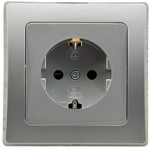ChiliTec Unterputz Schutzkontaktsteckdose Delphi, Silber Grau, 10 Stück | 250V 16A, Mit Steckklemme, 1-fach Rahmen Einsatz, 55x55mm