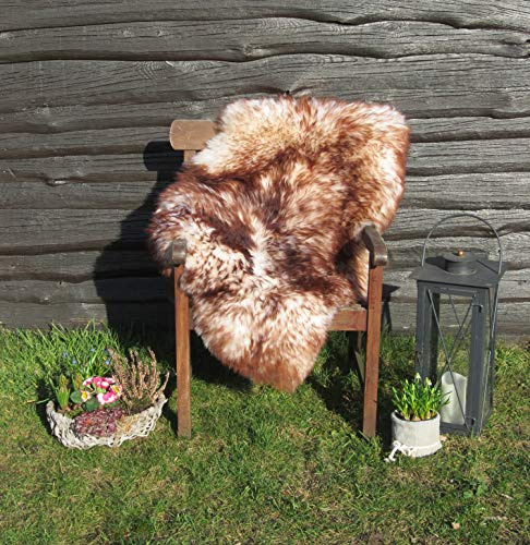 Echtes Öko Merino Schaffell Lammfell Fell weiß-braun geflammt ökologische Gerbung (130-140 cm)
