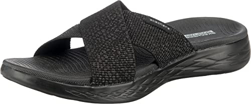 Skechers Women's On-the-go 600 - Glistening Slide Sandal,Black Textile,4 UK