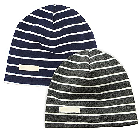 LACOFIA Baby Jungen Beanie Mütze Kinder Weiche Baumwolle Strickmützen Kleinkind Gestreift Hut 2 Stücke