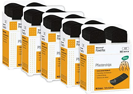 Werosmart® Pflasterspender-Einsätze Pflasterstrips 7,2 x 2,5 cm VE (5 Stück) Vorratspackung (Textil | Schwarz | Extrastark)