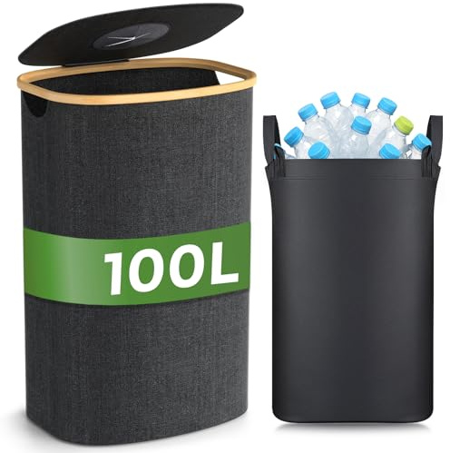INSMART 100L Pfandflaschen Behälter- Flaschensammler Leergut mit Deckel & Tragetasche,Leergut Sammelbehältermit für Haushalt& Supermarkt Rückgabe