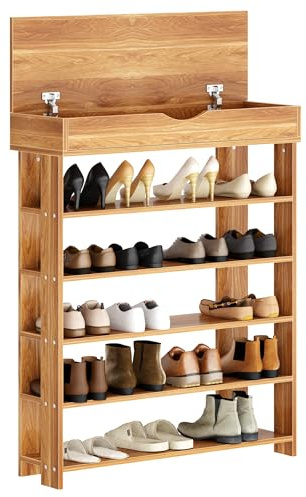 SDHYL Zapatero de 5 Niveles con 1 Cajón Estante para Zapatos Organizador de Almacenamiento de Zapatos Extensible y Ajustable Teca