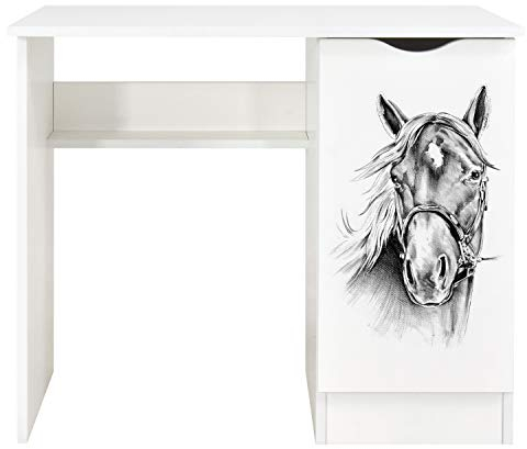 Leomark Kinderschreibtisch Roma Weißer Kinder-Computertisch mit Regal und Stauraum Multifunktionaler Schreibtisch Lerntisch Spieltisch Moderner PC-Tisc Höhe 77 cm