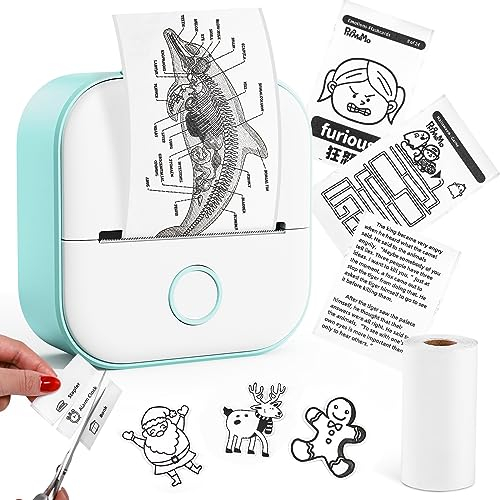 Mini Drucker - T02 Minidrucker für Smartphone, Aufkleber Handy Drucker Thermodrucker, Bluetooth Tragbarer Mini Thermodrucker für Phone, Portable Mini Printer für Studie, Fotos, Studiennotizen, Grün