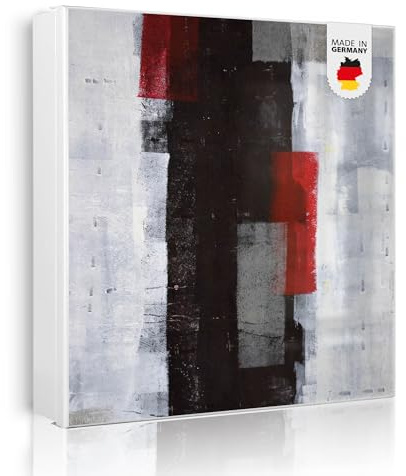 banjado Großer Schlüsselkasten Metall - Schlüsselbox 30x30cm beschreibbarer mit 32 Haken - Schlüsselkasten modern für Schlüsselaufbewahrung - Korpus Weiß Scharnier Links - Motiv Abstrakt Rot