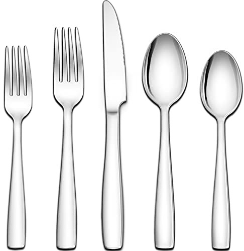 Herogo 18/10 Stainless Steel Silverware Set, 20-Piece Fancy Flatware Cutlery Set for 4, Modern Eating Utensils Tableware for Home Restaurant Wedding, Mirror Polished, Dishwasher Safe