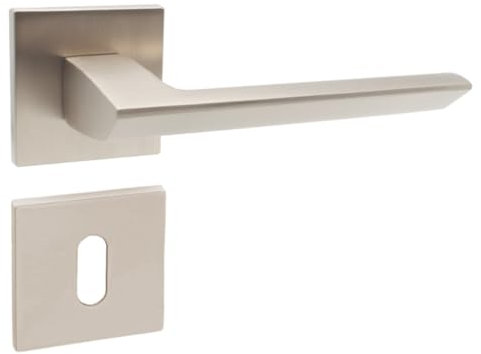 domino ELENA QR SLIM SN - Set di maniglie per porta della stanza, porta dell'ufficio, della cantina e della porta interna, in alluminio, in nichel satinato