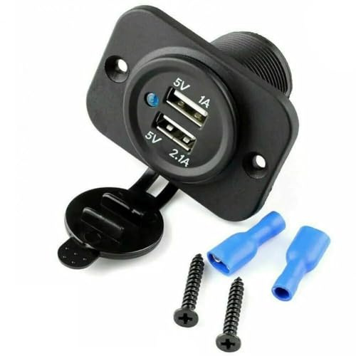 AUTOZOCO Cargador USB para Coche 12V led, Cargador Dual 2 Puertos USB para DC, Cargador de Coche Puerto Dual,12V-24V Salida 5V 2.1A, Apto para automovil, Barco, camión, Quad, PVC, Impermeable